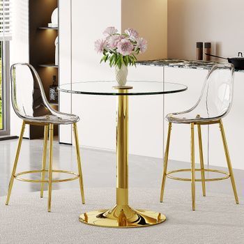 Set De Bar - Mueble Para Cocina - Cristal Y Metal - Dorado Y Transparente (89x89x92cm)