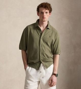Polo Ralph Lauren para hombre. 710B18514001 Camisa Relaxed de algodón verde (S), Casual, Manga larga