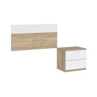 cabezal dormitorio juvenil 1 mesita con 2 cajones color blanco y roble cabecero 90 cm
