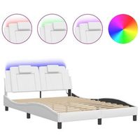 cama doble  cama para adultos  estructura cama con luces led cuero sintetico blanco 140x200 cm
