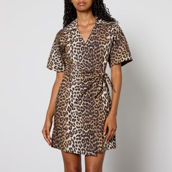 Ganni Cotton-Poplin Wrap Mini Dress - EU 38/UK 10