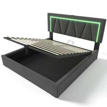 Con Función De Carga Usb Type-c E Iluminación Led, Cama De Matrimonio Para Adolescentes De 160x200cm (sin Colchón)