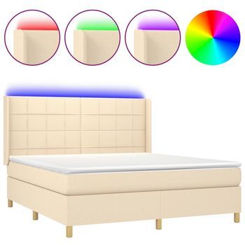 Cama Tapizada 203x183x128 Cm Tejido - Crema