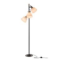 lampara de pie 3 luces cristal estructura negra cuero viejo e27
