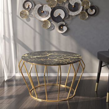 Mesa de centro de metal dorado con tapa redonda ø 78x44,5 cm