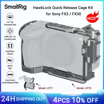 SmallRig FX30 Cage HawkLock Kit de jaula avanzada de liberación rápida para Sony FX3/FX30, con abrazadera de Cable, zapata fría, riel NATO -4770