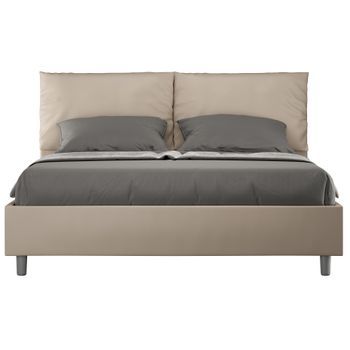 Cama Para Adultos Moderna Con Cojines Acolchados De Piel Sintética Anja.-color Ribete Verde Crudo-ropa De Cama 160x200 Cm
