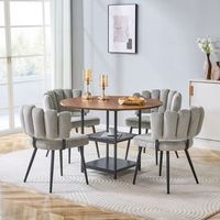 conjunto de mesa y 4 sillas - comedor - mdf metal y tejido - gris y nogal 107x107x75cm