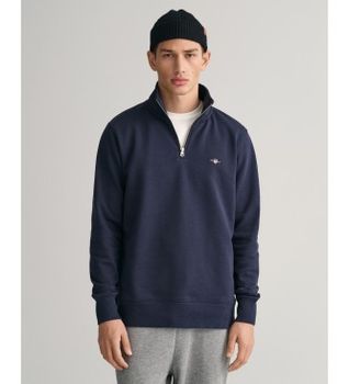Gant para hombre. 2008005 Sudadera Shield con media cremallera marino (S), Casual, Algodón, Manga larga