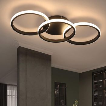 Lámpara De Techo Led De 3 Anillos Negra, Iluminación De Cocina Moderna De 3000 K Para Sala De Estar Y Pasillo Zmh