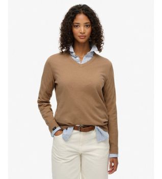 Superdry para mujer. W6110644A Jersey Clásico V marrón (XS), Casual, Poliéster