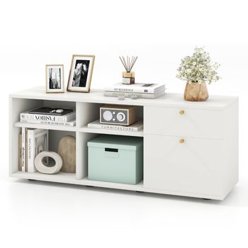 Costway Gabinete de Almacenamiento de Entrada con 2 Cajones 4 Cubos y Pies Ajustables Vitrina de Piso Gabinete de Consola de TV Moderno Blanco