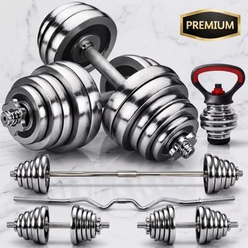 Set De Pesas 4 En 1 De Hierro Fundido De 55 Kg Con Función Kettlebell Y Maletín