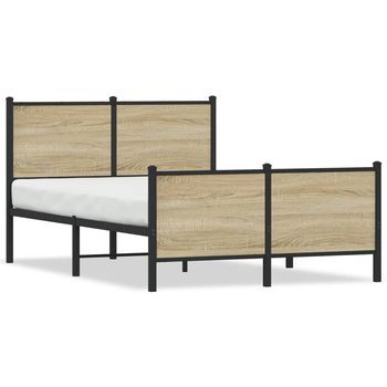 Estructura De Cama Sin Colchón Metal Roble Sonoma 120x200 Cm Vidaxl