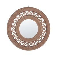 espejo de pared de madera de bambu marron claro 62 cm patron geometrico hecho a mano boho rustico cacoma