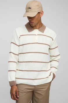 Polo De Rugby De Punto Con Rayas, Cream