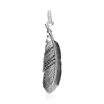 Colgante pluma de acero inoxidable con circonita negra