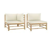 vidaxl set de muebles de jardin 2 piezas bambu y cojines blanco crema