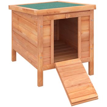 PawHut Conejera Exterior de Madera Techo Asfáltico Abatible y Rampa Antideslizante para Mascotas Pequeñas 42x51x43cm Natural   Aosom España