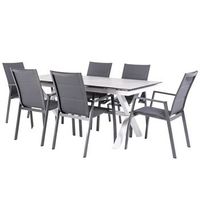 conjunto de mesas y sillas acolchadas de terraza mesa extensible 180 a 240 cm aluminio y hpl color laver