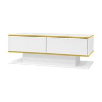mesa de centro led blanca brillante de 100x50x40 cm tres cajones y detalles dorados