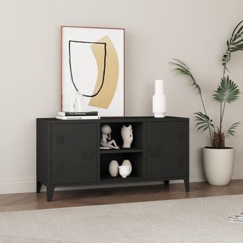 Mesa De Tele Kotka Con 2 Puertas Acero 113x40x58 Cm - Negro [en.casa]