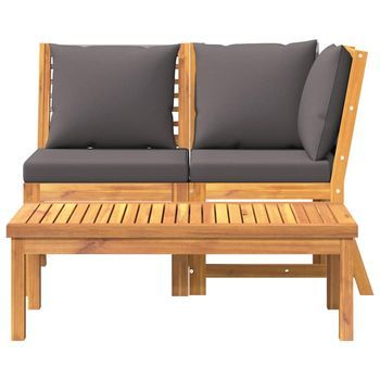 Muebles De Jardín 3 Uds | Mesa Y Sillas Madera De Acacia Y Cojines Gris Oscuro