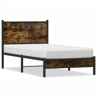 estructura de cama con cabecero metal roble ahumado 90x190 cm