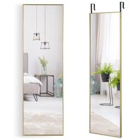 costway espejo colgante a la puerta de pared marco de aleacion de aluminio cristal irrompible 120 x 37 cm dorado