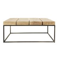 mesa de centro cuadrada de roble macizo y metal negro 95x95 cm