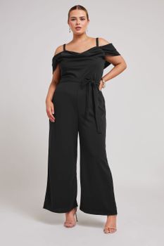 Yours London Mono Negro Hombros Descubiertos, Mujer Curvy Y Tallas Grandes, Yours London