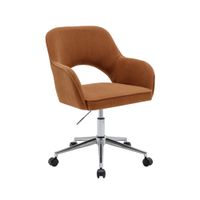 silla de oficina de pana fina con ruedas y base cromada camel
