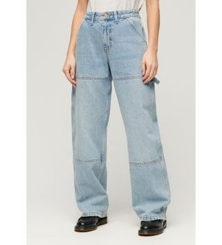 Superdry para mujer. W7011067A Jeans de tiro medio Carpenter azul (34/30), Casual, Algodón, Denim