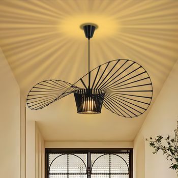 Nettlife Lámpara Colgante Negra E27 Moderna Diam.60cm Diseño Sombrero Policarbonato Máx.40w Para Salón Comedor Cocina, Sin Bombilla