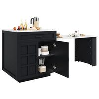 isla de cocina extensible mesa de bar con almacenaje y cajones 133-202x70x935cm mdf negro
