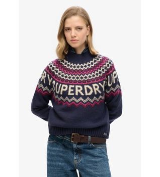 Superdry para mujer. W6110555A Jersey Fairisle marino (L), Casual, Acrílico