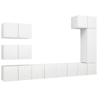 set de 8 uds muebles tv  mueble de salon  armario tv madera de ingenieria blanco