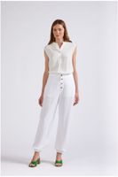 pantalon con botones visibles y elastico en el tobillo white 38