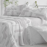 juego de sabanas 50 algodon geometrico cama de 150 cm - gris - burrito blanco