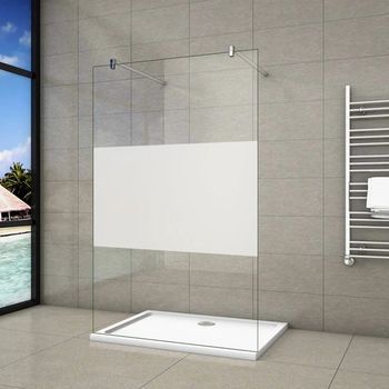 Aica Panel De Ducha Serigrafiado Central Vidrio 8mm Con Película De Seguridad A Prueba De Explosiones 87x200cm Con Dos Barras 140cm