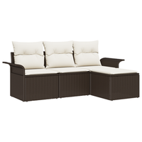 conjunto de sofa de jardin de 4 uds con cojines marron ratan poliester cfw391125