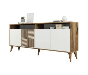 Aparador dpogg, mesa multiusos, gabinete de soporte, escritorio de pasillo, 180x35h79 cm, nogal y blanco