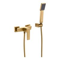 set de ducha oro con cuerpo de laton tubo metalico 180 cm y manopola cuadrada