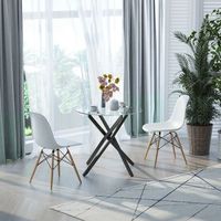 mesa de comedor redonda de vidrio metal homcom o80x75 cm-negro