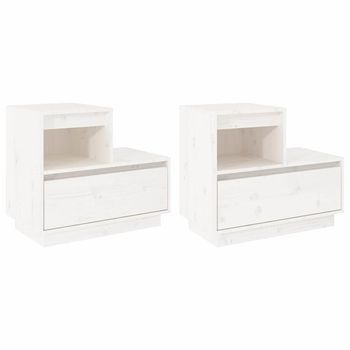 Mesitas De Noche 2 Uds Madera Maciza De Pino Blanco 60x34x51 Cm Vidaxl