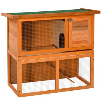PawHut Conejera Madera Jaula para Conejos o Casa para Animales Pequeños 90x45x80cm Área de Juego   Aosom España