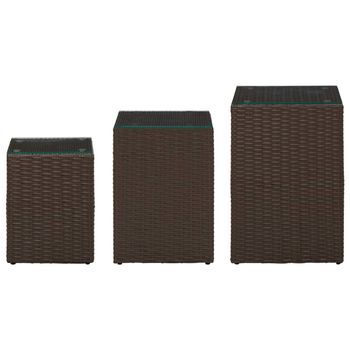 3 Uds Mesa Auxiliar | Mesita Auxiliar | Mesa De Café Superficie Vidrio Ratán Sintético Marrón
