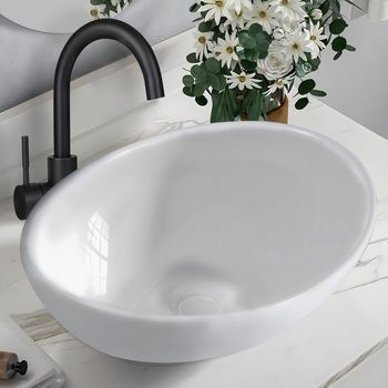 Lavabo De Encimera Nettlife, Lavabo De Baño Ovalado Con Efecto Loto, Blanco 41*33cm