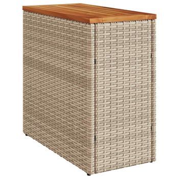 Mesa Auxiliar Jardín | Mesa De Exterior Tapa Madera Ratán Pe Beige 58x27,5x55 Cm