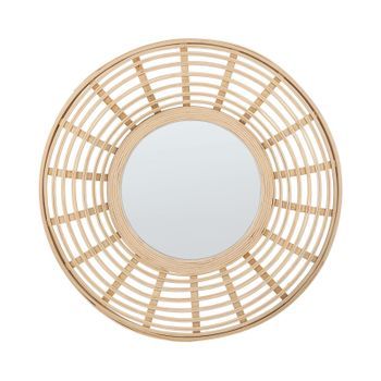 Espejo De Pared De Madera De Bambú Natural Beige 60 Cm Minimalista Hanua